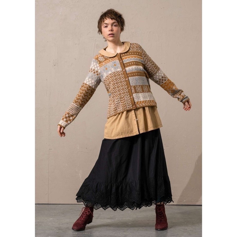 GUDRUN SJODEN Floral‎ Patchwork Cardigan Sweater Wool Buttons Retro X-Small